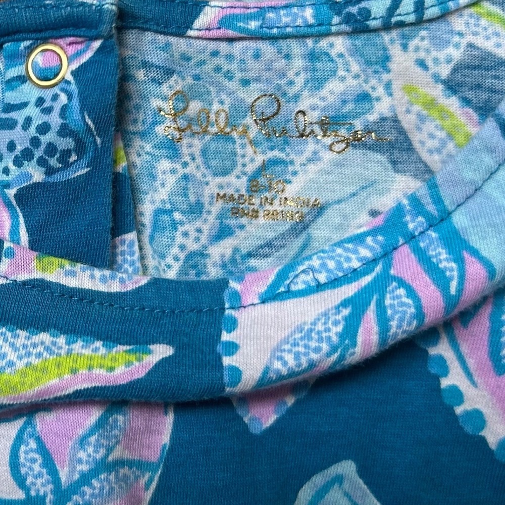 Lilly Pulitzer Girl's Blue Floral Romper Size Large (8-10) Pockets Like New! - Picture 5 of 6